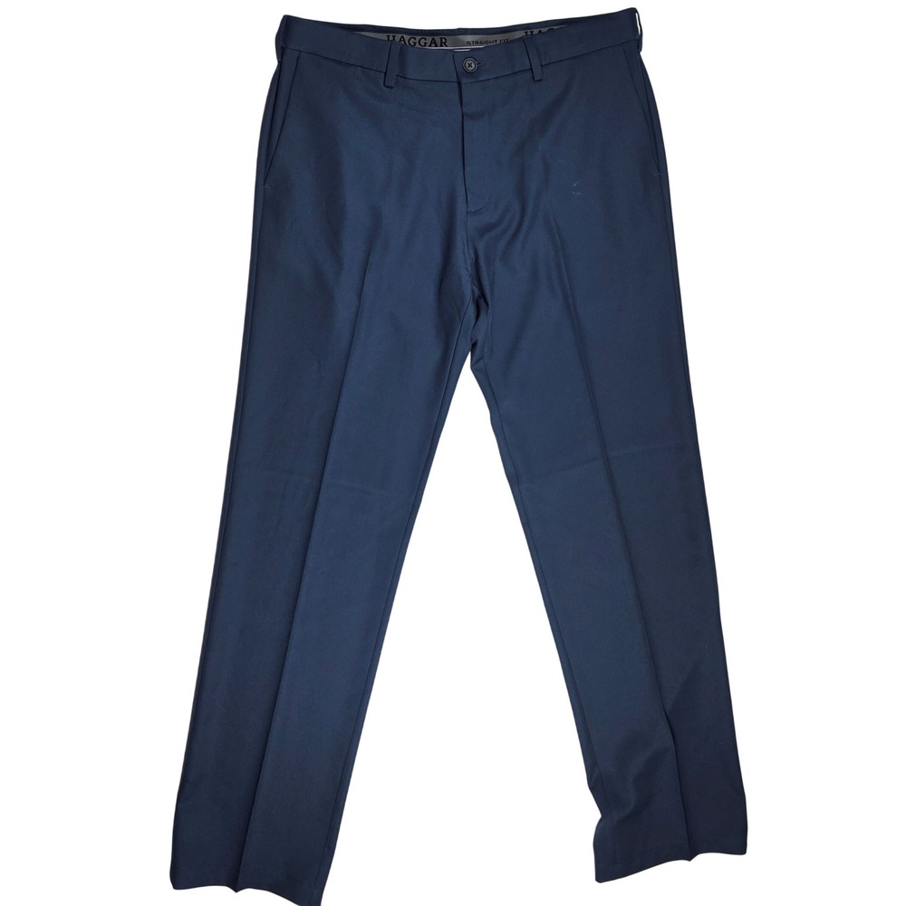 Haggar Cool 18 Pro Men's Navy Blue Straight Fit Pants 38x34